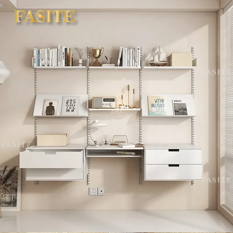 Nordic Simple Wall Shelf Metal Track Suspended Bookshelf Background Wall Decorative Storage Rack for Home Living Room Bedroom