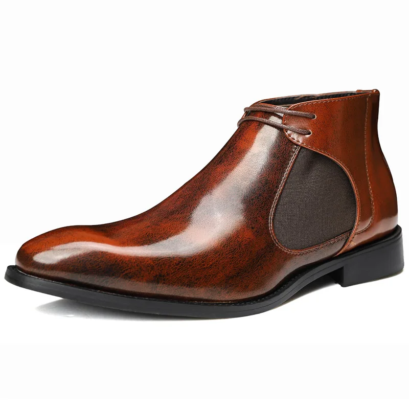 Botas Chelsea para hombre, botines cortos de cuero con punta estrecha, sin cordones, talla grande, alta, Otoño e Invierno