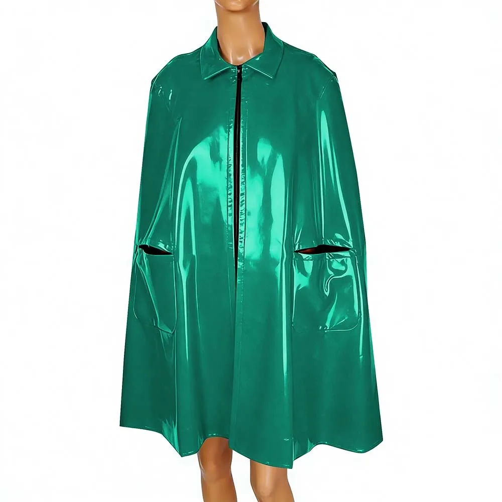 

Гладкое латексоподобное ПВХ-пальто средней длины унисекс без рукавов с молнией спереди, блестящие свободные куртки из искусственной кожи для клуба