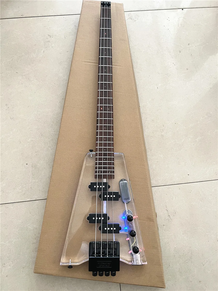 High-quality acrylic crystal clear Plexiglass 4-string electric bass color LED lights flashing free shipping