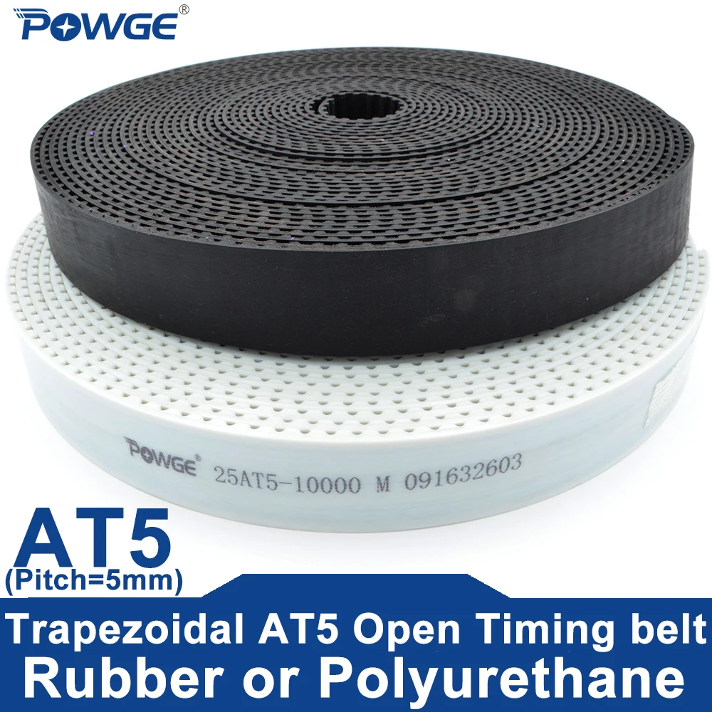 POWGE Metric Trapezoidal AT5 Open Timing belt width 10/15/16/20/25/30/40/50mm Rubber figerglass Polyurethane steel PU AT5 pulley