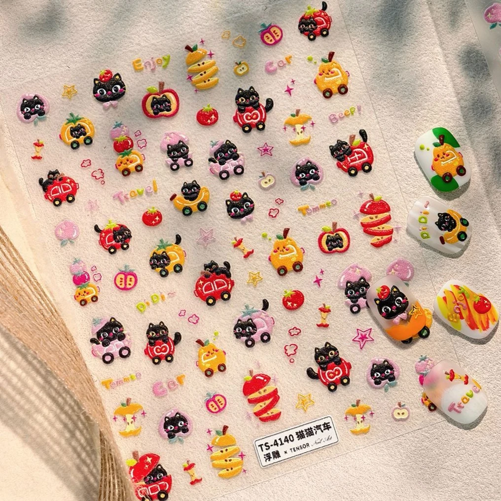 

Cute Cat Kitten Attractive Apple Core Car Pear Star Cloud Peach Banana Colourful Tomato Fruit Nail Art Sticker Manicure Decals