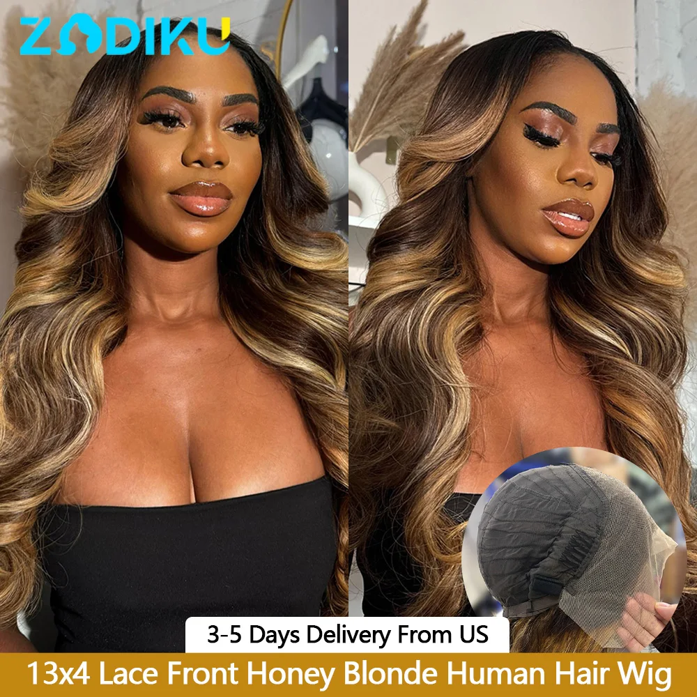 ZIDIKU 28 بوصة العسل شقراء 13X4 الدانتيل الجبهة شعر الإنسان مجعد الجسم موجة خصلات الشعر المستعار الإنسان 100 شعر الإنسان شعر مستعار أسود على التخليص بيع