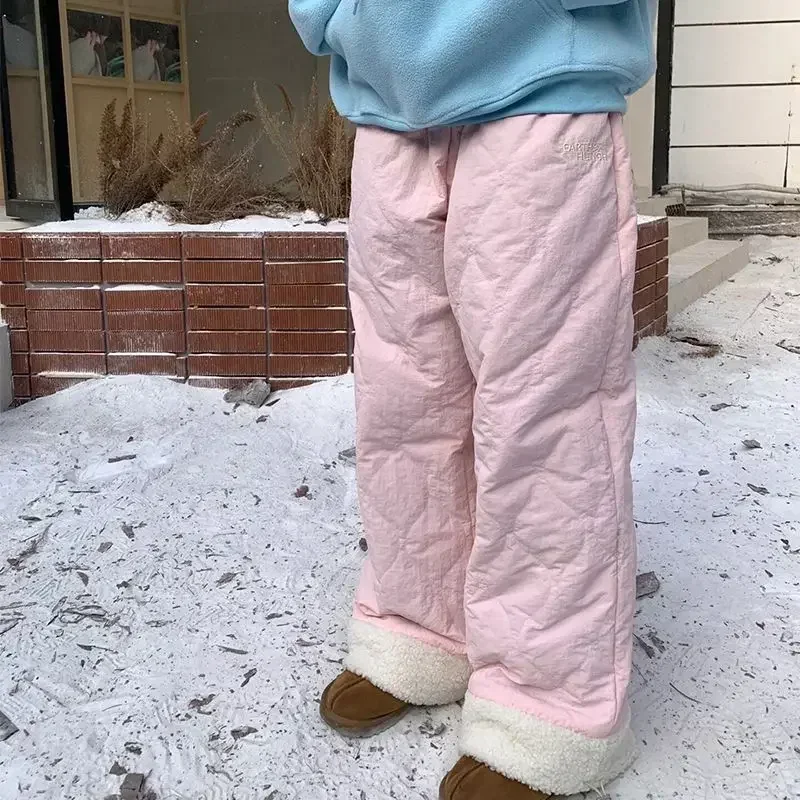 Outdoor Fleece Women's Brushed Pants Winter Warm Korean Fashion Cute Japanese Quilted Cotton-padded Trousers Harajuku Preppy