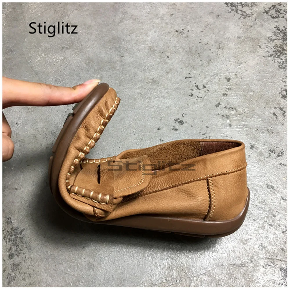 

Men's Handmade Cowhide Shoes Soft Leather Soft Soled Casual British-Style Leather Shoes Retro Slip-On Loafers Daily Lazy Shoes