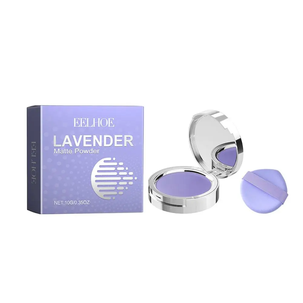 Polvo prensado facial mate de lavanda, compacto, 24H, Control de aceite de larga duración, polvo de ajuste suelto translúcido para maquillaje facial, 10g