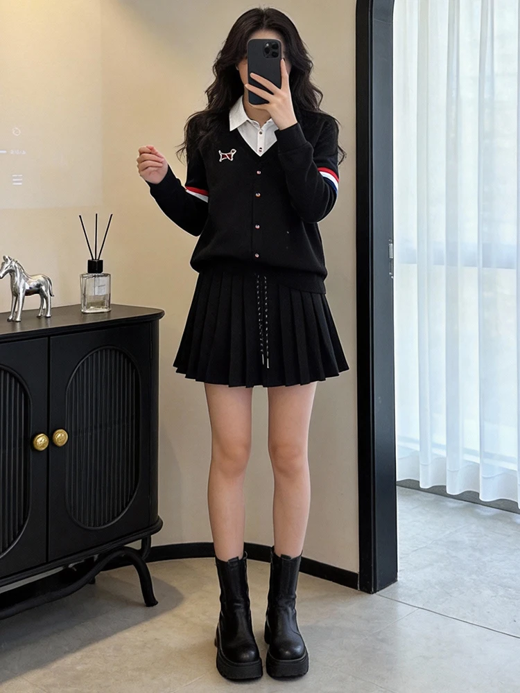 

Korean Sle Spring Outfit Women's 2026 New Double Layer Sweatirt Waist Cinching Pleated Skirt Two Piece Set Casual Faion