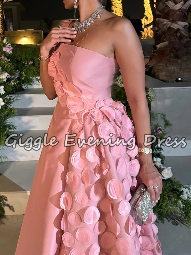 Robe de soirée saoudienne rose pour femmes, élégante robe de bal trapèze en Satin, asymétrique épaule dénudée, avec des appliques, pour Occasions spéciales, personnalisée