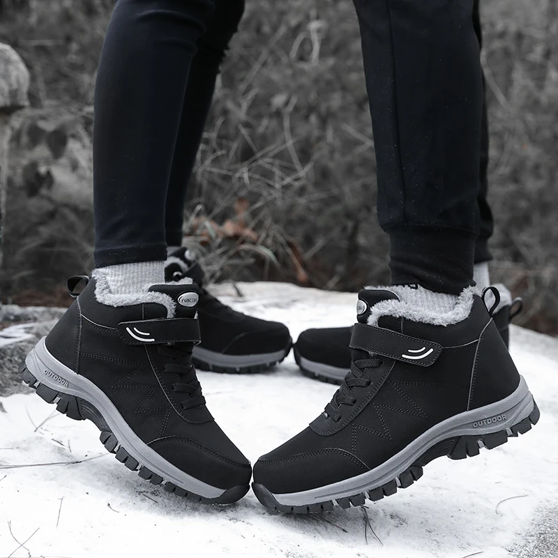 

2025 Lovers Casual Shoes Black Warm Snow Boots Woman plush Outdoor Ankle Boots Man high-top Elder Walking Shoes hook-loop