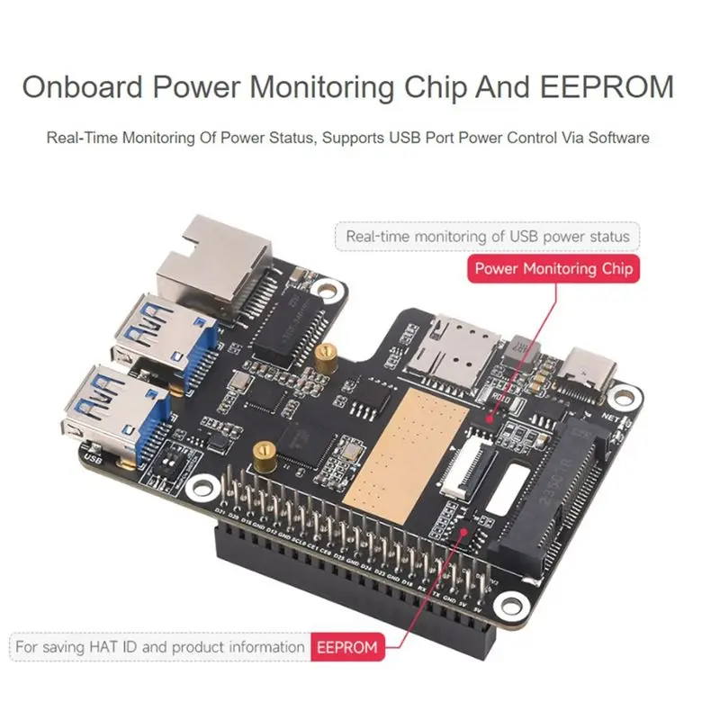 AT82-For Raspberry Pi 5 Pcie To Minipcie 4G Gigabit Ethernet RJ45 USB HUB HAT+ Adapter Board With SIM7600G-H-PCIE 4G Modules