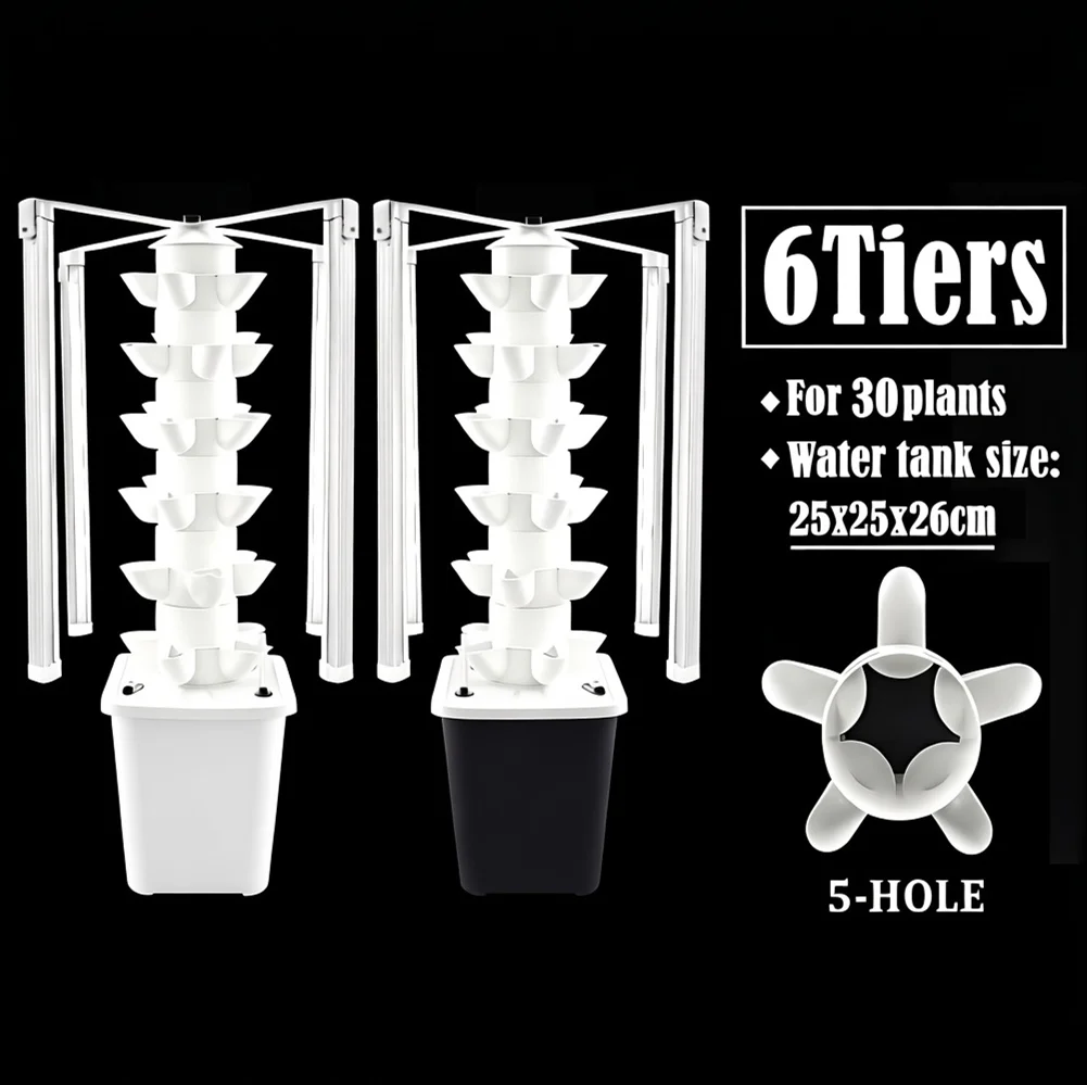 6 Tiers 30 Pods Hydroponics Growing System Kits with 4 LED Grow Lights,Indoor Vertical Hydroponic Tower for Herb,Fruits,Veggies