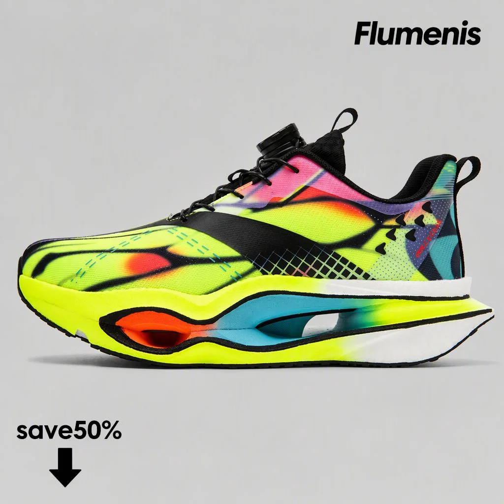 Flumenis Men Women Running Shoes, Breathable Mesh Lightweight Racing Sneakers, Shock Absorbing Non Slip Athletic Trainers