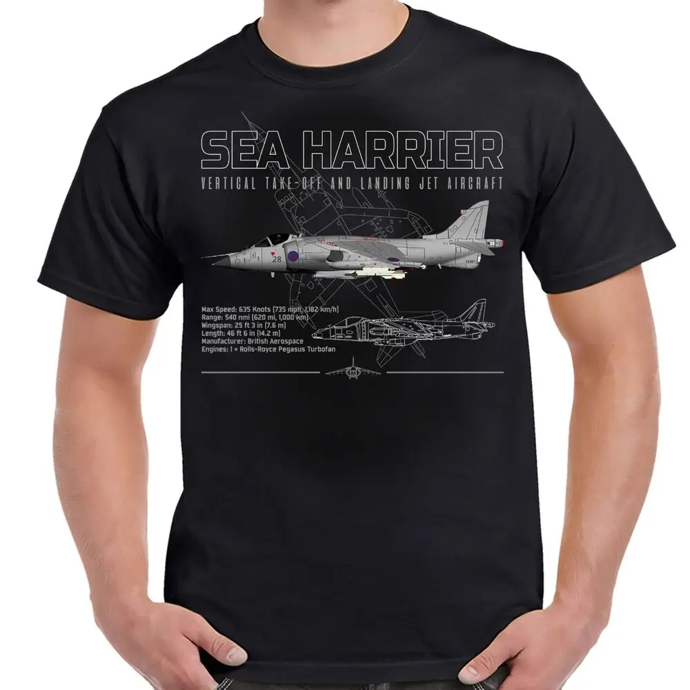 British Aerospace Sea Harrier Fighter Aircraft Schematic T-Shirt 100% Cotton O-Neck Short Sleeve Casual Mens T-shirt Size S-3XL