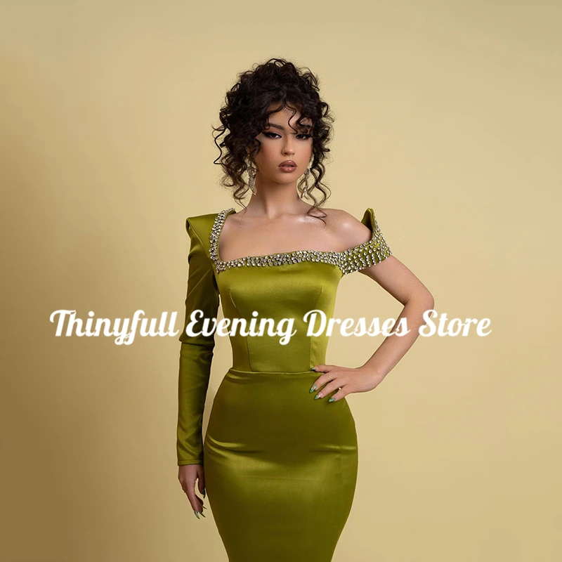 Thinyfull 2024 Sexy Mermaid Prom Evening Dresses Formal Long Sleeve Beadings Night Dress Women Cocktail Party Gowns Custom Size