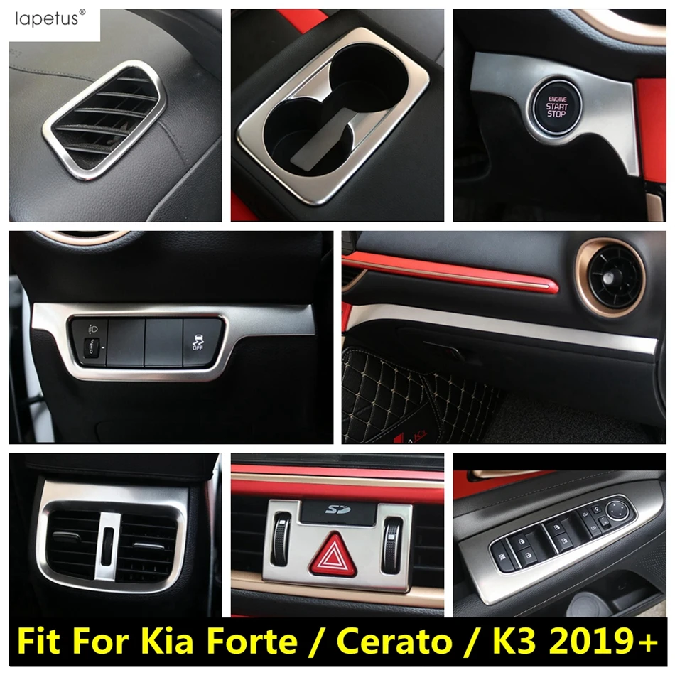 Central Control Panel Strip Warning Light Water Cup Cover Trim For Kia Cerato Forte K3 2019 - 2023 Stainless Steel Accessories