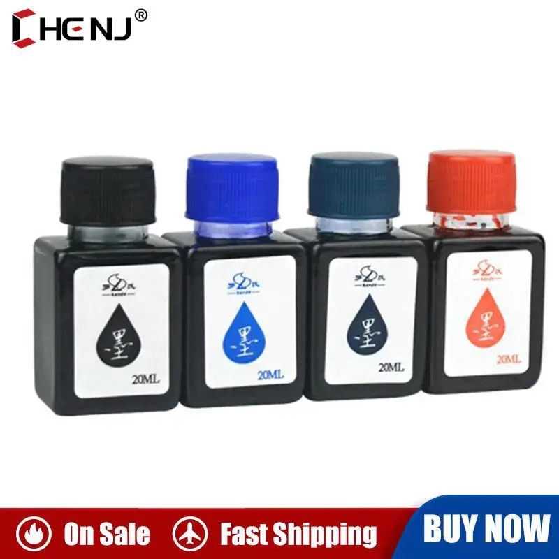 20ml Pure Colorful Fountain Pen Ink Refilling Smooth Liquid Inks Stationery School 4 Colors Student Teacher Ink Office