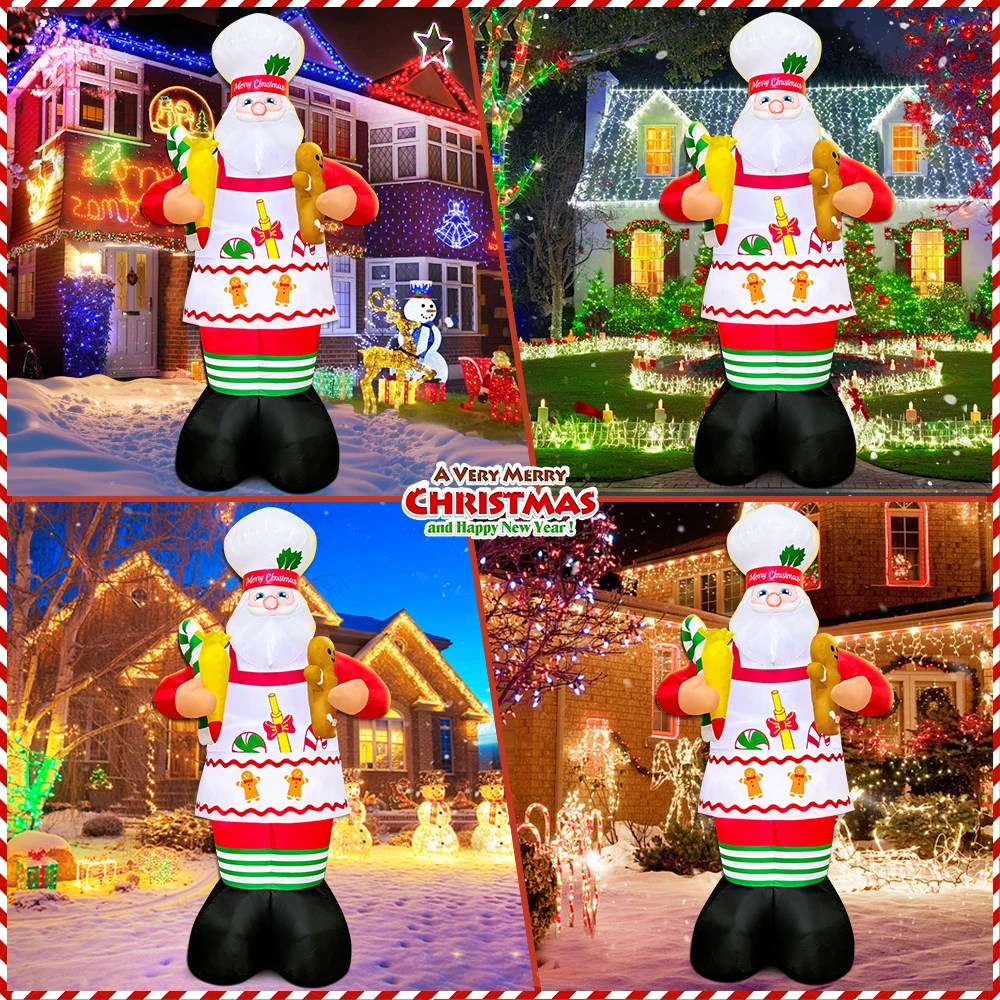 New 6FT/1.8M Merry Christmas Santa Claus Home Outdoor Inflatable Decoration LED Light New Year Garden Party Decor Gifts