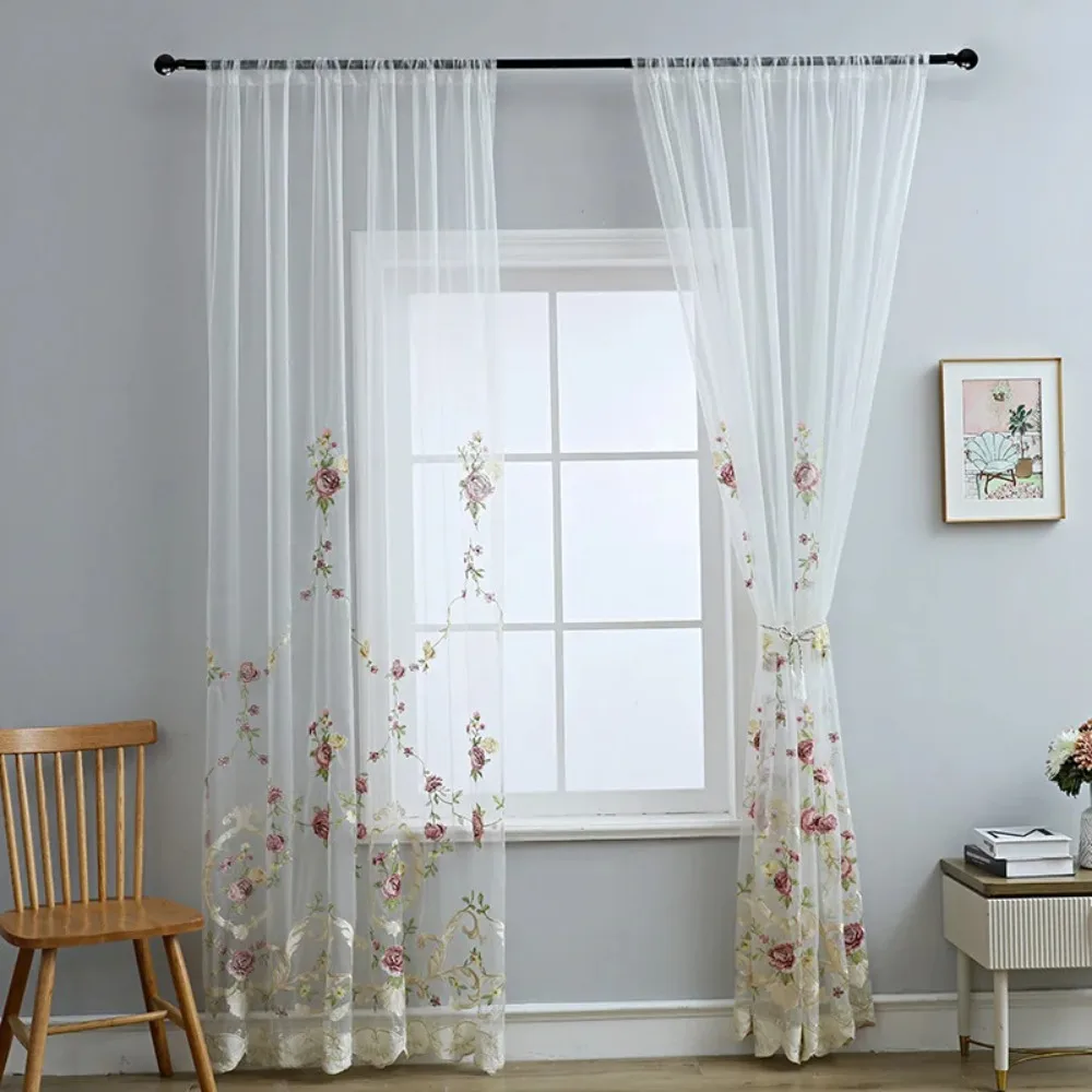 American Curtains for Living Room Bedroom Embroidered Tulle Window Screen Curtains Tulle Semi Shading Curtains Home Custom