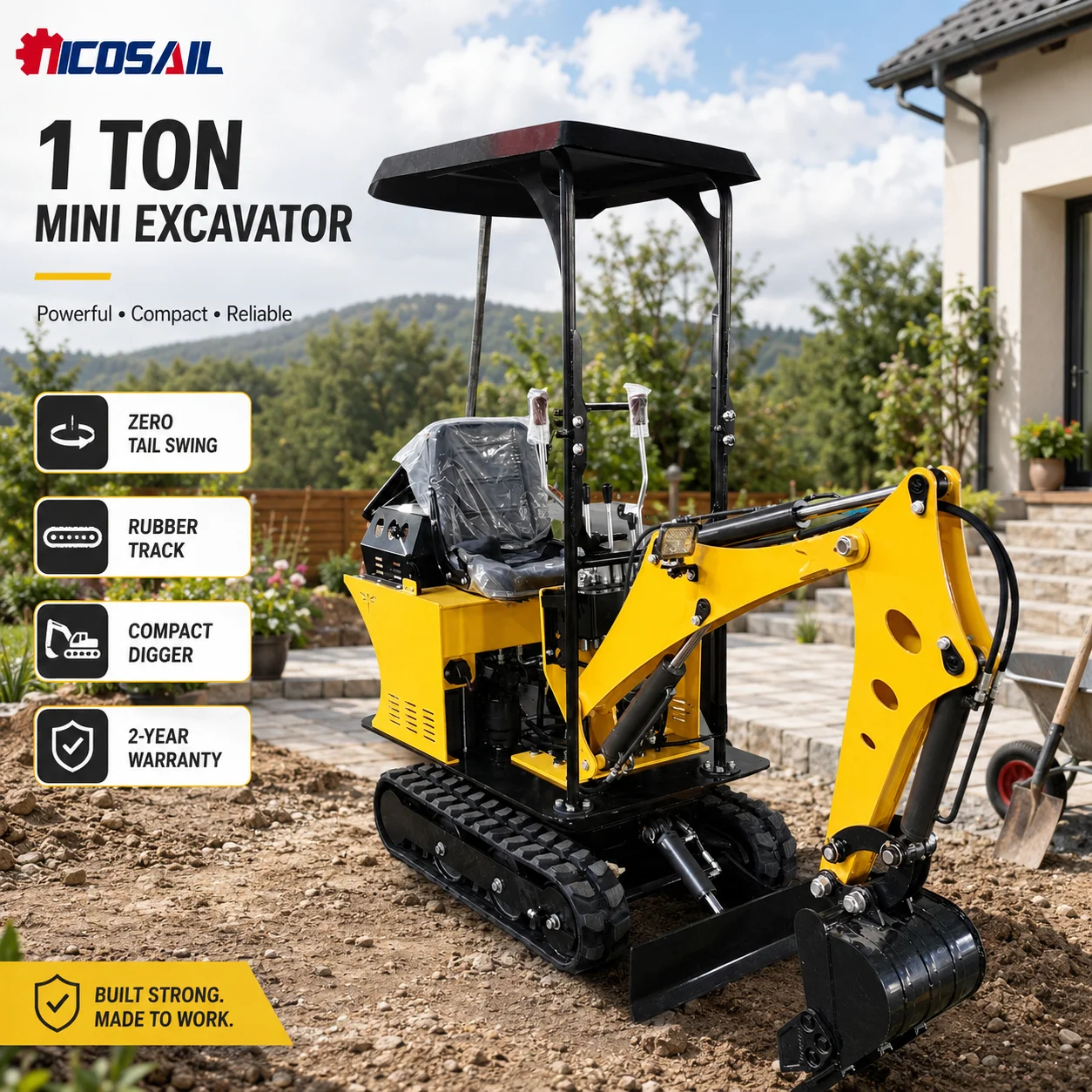 OEM Custom 1 Ton Mini Excavator Zero Tail Swing Rubber Track Compact Digger for Landscaping Small Construction and Home Projects