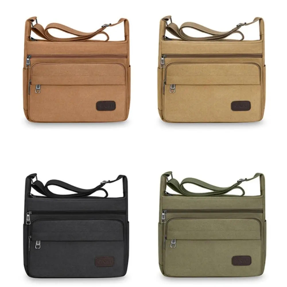 Portable Korean Style Men Messenger Bags Square Zipper Canvas Crossbody Bag Solid Color All-match Simple Phone Bag Men