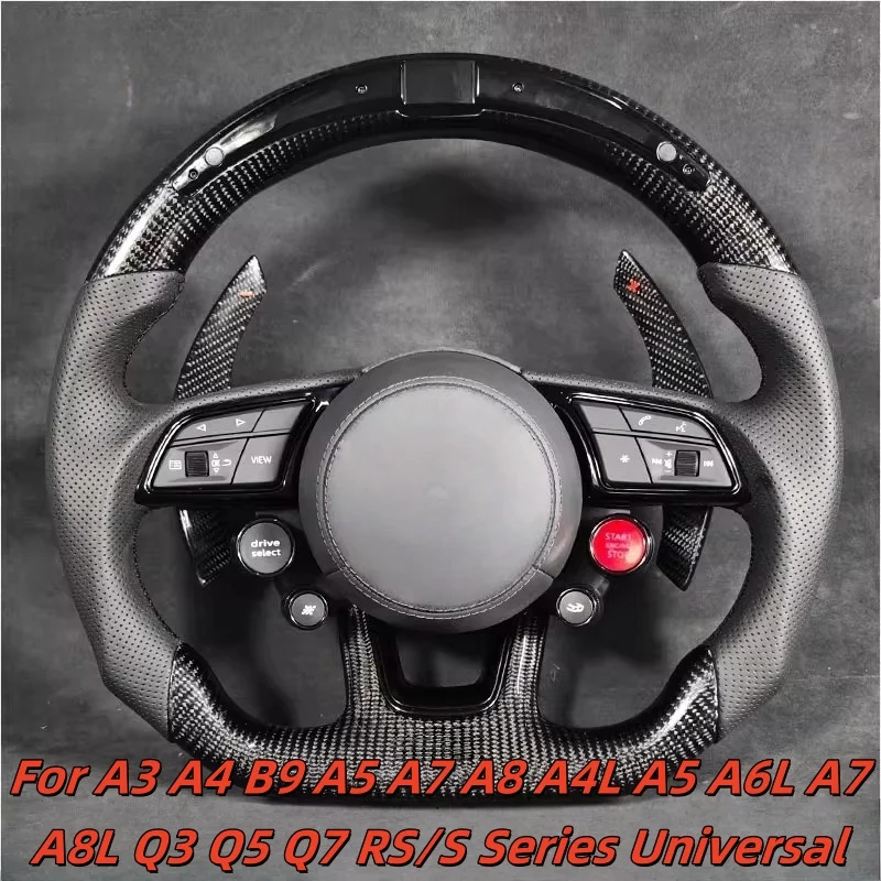 

LED Car Steering Wheel Carbon Fiber Custom Made Leather For Audi A3 A4 A7 A8 A4L A5 A6L A7 A8L Q3 Q5 Q7 RS/S Series Universal