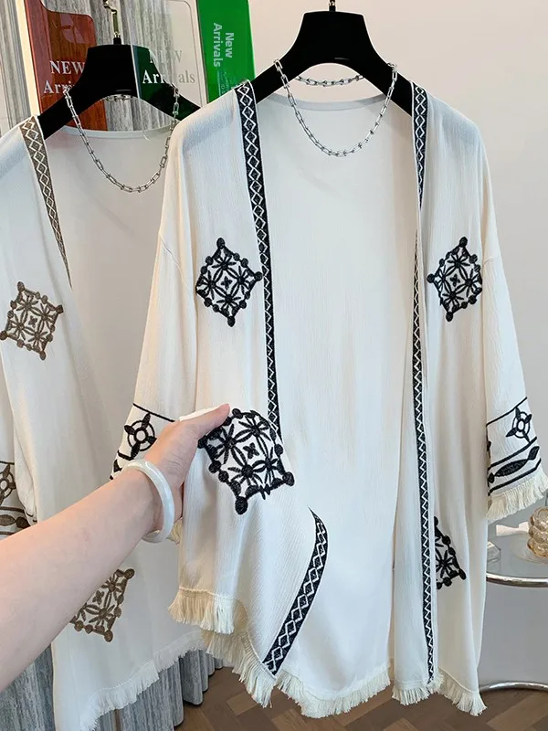 

Summer New plus Size Ethnic Sle Heavy Embroidery All-Match Open Cardigan Women's Sun Protection Clothing Air Conditioner ...