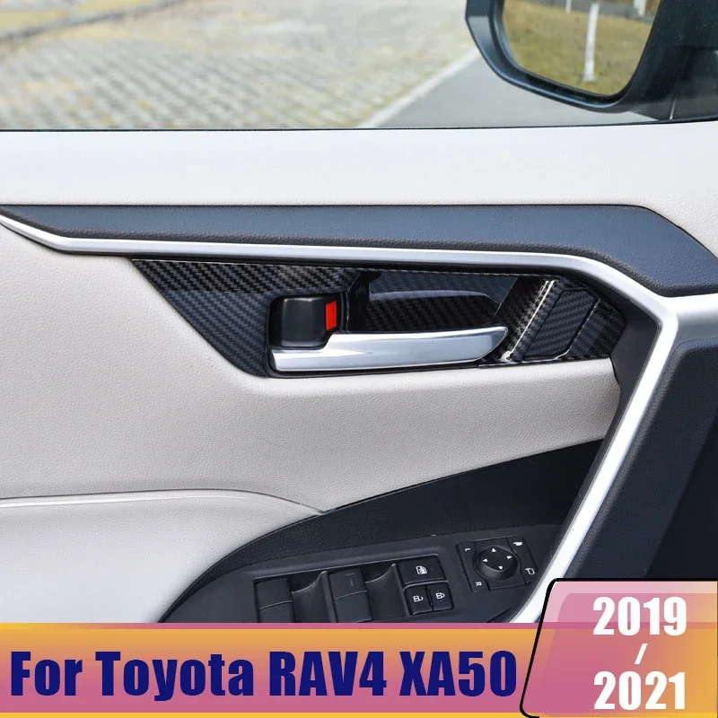 

Carbon Car Interior Door Handle Bowl Frame Cover Trim Stickers For Toyota RAV4 2019 2020 2021 2022 2023 2024 XA50 Accessories