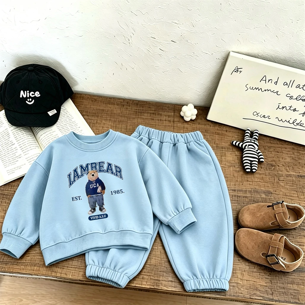 Autumn Clothing Long-sleeved Suits Green Beige Pink 2Piece Set Chidren Solid Color Tracksuits Fashion Casual Pullovers+Pants