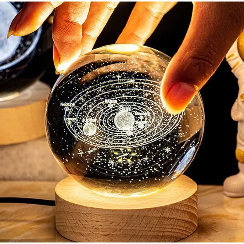 3D Planet Moon Lamp Creative Gift LED Night Light Galaxy Solar System Crystal Ball Children USB Night Lamp Bedroom Ambient Light