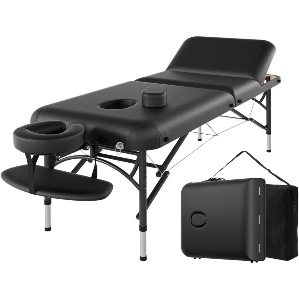 

84" Professional Massage Table Portable 2 Folding Lightweight Facial Solon Spa Tattoo Bed Height Adjustable with -Black