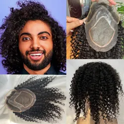 Human Hair Toupee for Men Mono Lace with PU Toupee Afro Wigs Kinky Curly Wigs 12inch Long Hair Toupee 10x8inch