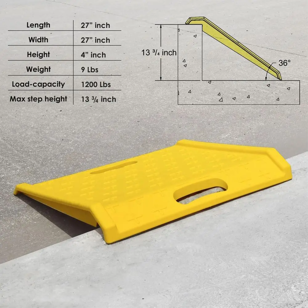 Lightweight Plastic Driveway Curb Ramps, 2200 lbs Capacity, 13.5 Maximum Height