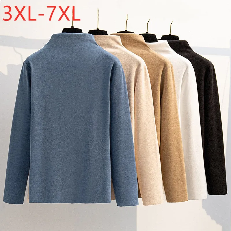 New 2022 Autumn Winter Plus Size Tops For Women Large Long Sleeve Slim Elastic Turtleneck Keep Warm T-shirt 3XL 4XL 5XL 6XL 7XL