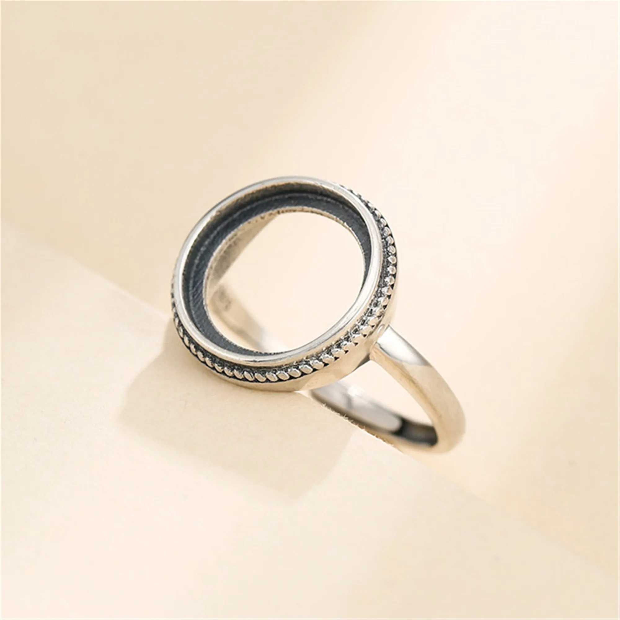 Ring Setting for 13x13mm Round Cabochons Antique Style Ring Blank Thai Sterling Silver Adjustable Ring Base SR0611