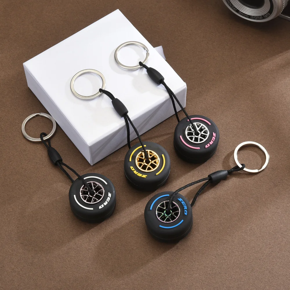 2024 New F1 Racing Simulation Tire Keychain Tyre With Wheel hub Pendant Car Accessories Small Gifts Unisex Key Pendant Gadgets