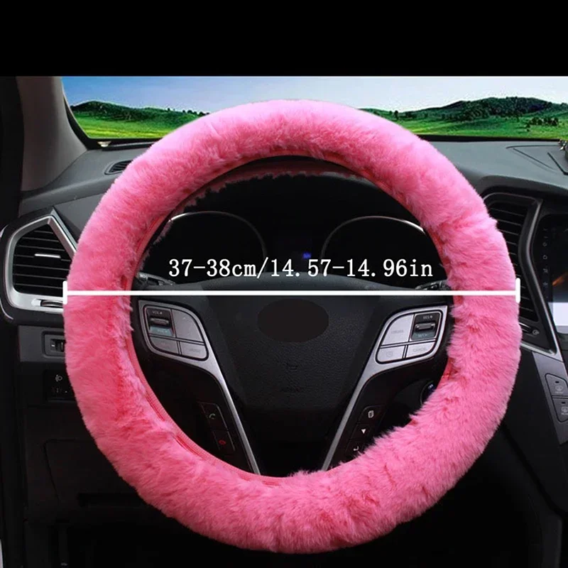 Car Steering Wheel Cover Gearshift Handbrake Cover Protector Decoration Warm Super Thick Plush Collar Soft Black Pink Women Man