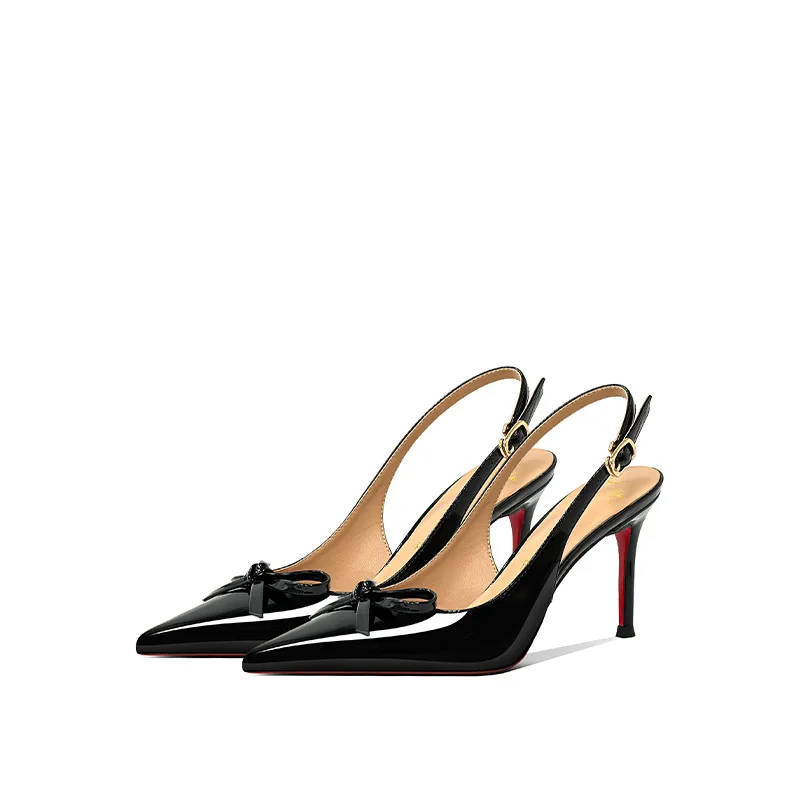 

Женские туфли-лодочки из лакированной кожи с бантом, на высоком тонком каблуке, элегантные и удобные, модные женские босоножки на высоком каблуке