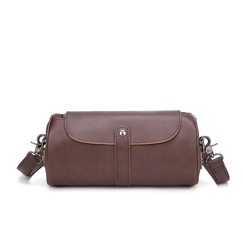 

Retro Crazy Horse Pu Leather Crossbody Bags Men Bucket Shoulder Bags Barrel Shaped Messenger Bag Luxury Men's Crossbody Handbags
