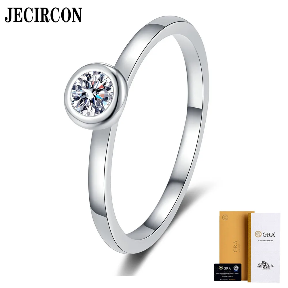 JECIRCON 0.3 Carat Moissanite Ring for Women S925 Sterling Silver Simple Bubble Ring Fashion Elegant Jewelry for Daily Commuting