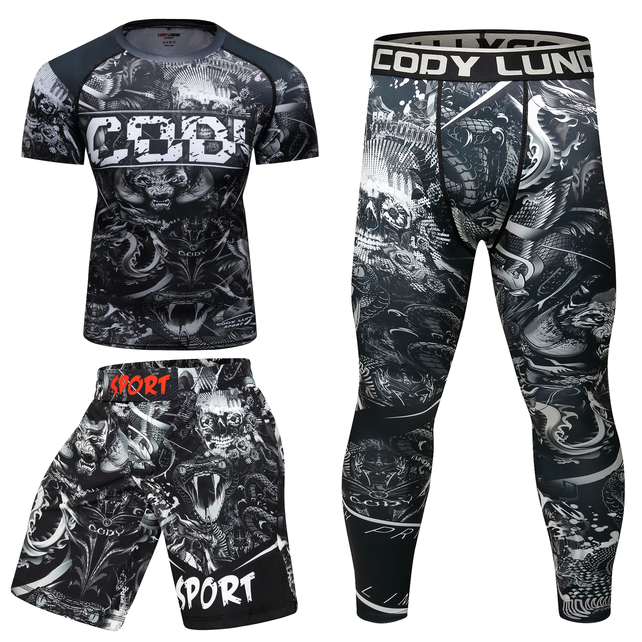 Men\'s Clothing Free Shipping Compression Rashguard Set for Men Sportswear Bodybuilding Kit Cody Lundin Custom Tracksuit 4 in 1