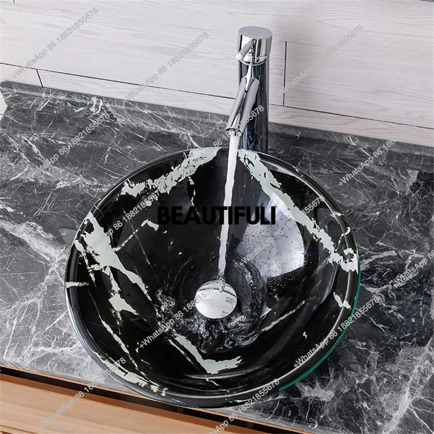 

RR Nordic Modern simple tempered glass wash basin wash basin on hotel bathroom household bathroom washbasin