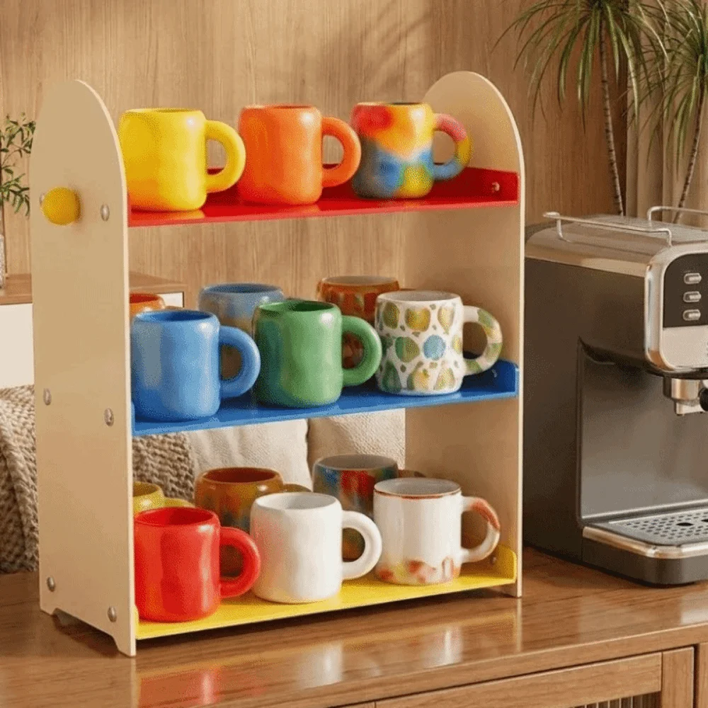 Dopamine 3 Layers Desktop Storage Rack Plastic Large Capacity Tea Bag Storage Rack Removable Cup Organizer Cabinet
