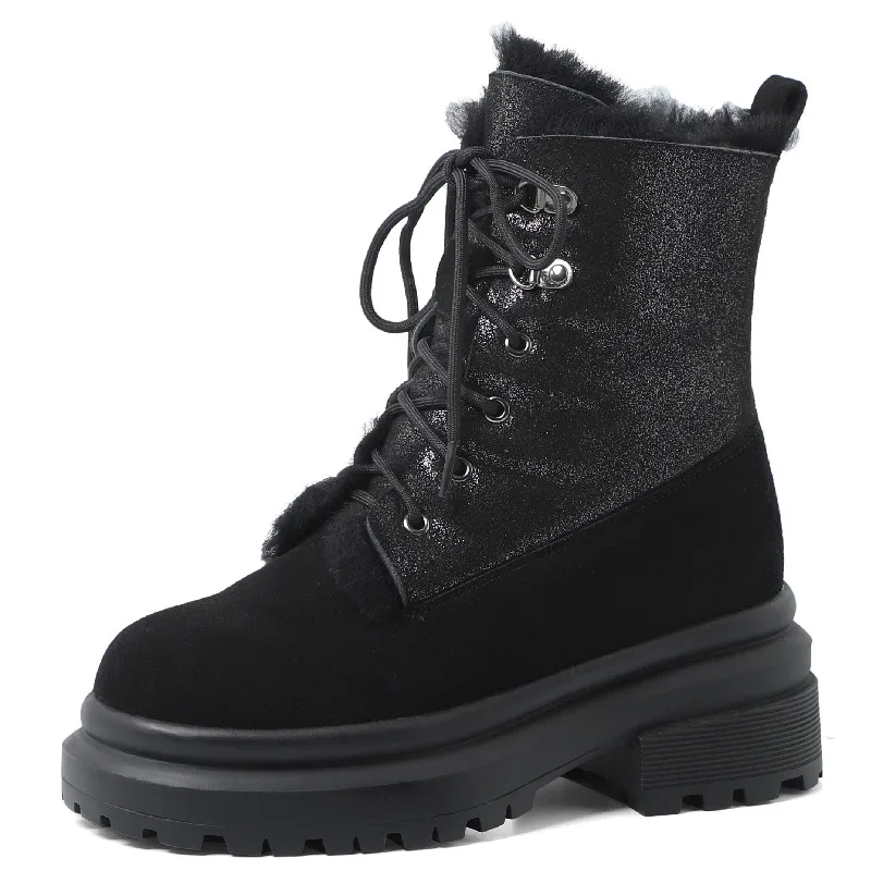 FEDONAS Outdoor Leisure donna stivaletti bambino pelle scamosciata inverno caldo lana lavoro piattaforme stringate stivali da neve scarpe donna