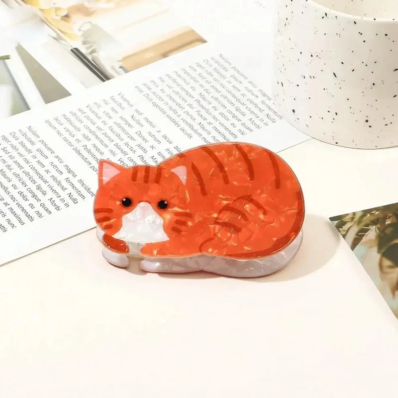 مشبك شعر قطة كرتونية برتقالية لطيفة وحلوة، مشبك شعر أكريليك عالي الجودة، مشبك شعر ملتف للرأس الخلفي، مشبك شعر سمك القرش