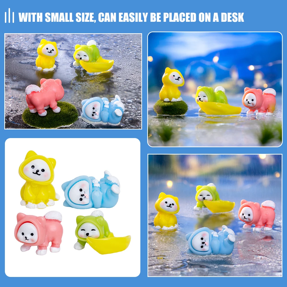4 Pcs Raincoat Puppy Decorations Resin Dog Statue Figurines Statues Ornament Mini Ornaments Figures