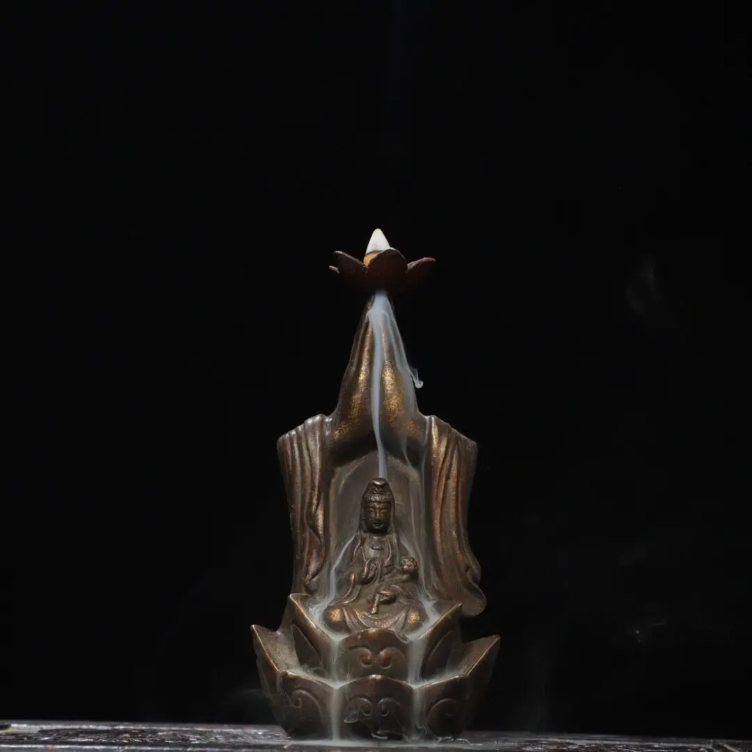 Pure Copper Backflow Incense Burner Lotus Buddha Hand Guanyin Home Office Feng Shui Decor