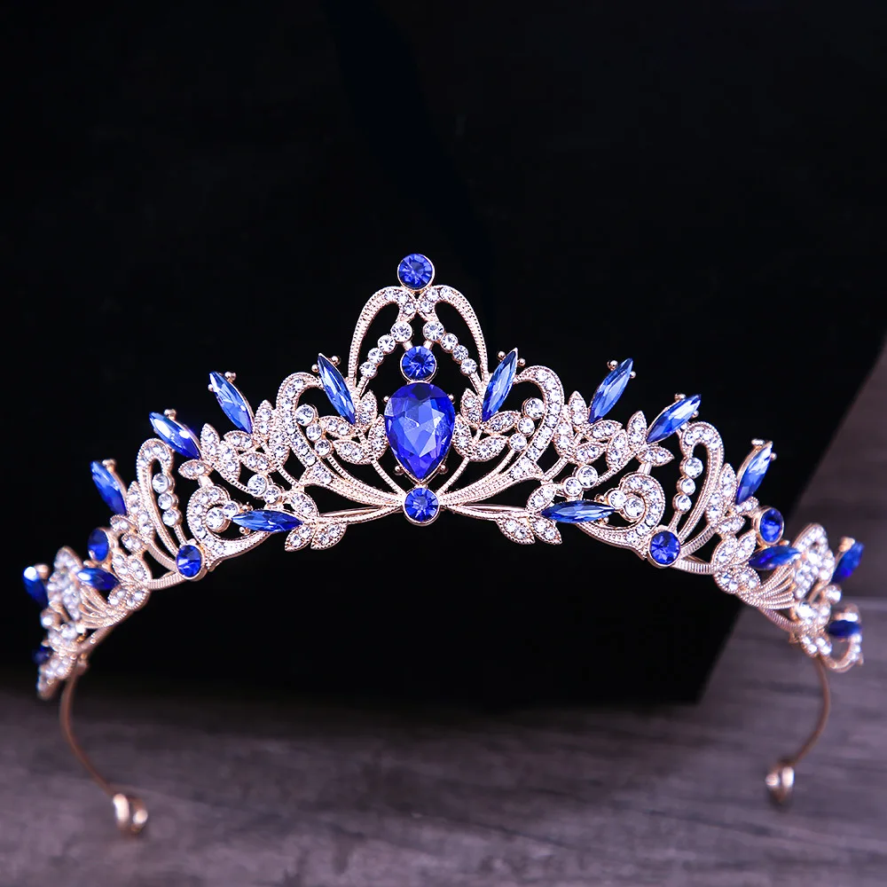 DIEZI Baroque Luxury Girls AB Red Green Blue Crystal Bridal Wedding Tiara Crown Bride Queen Headbands Hair Jewelry Accessories