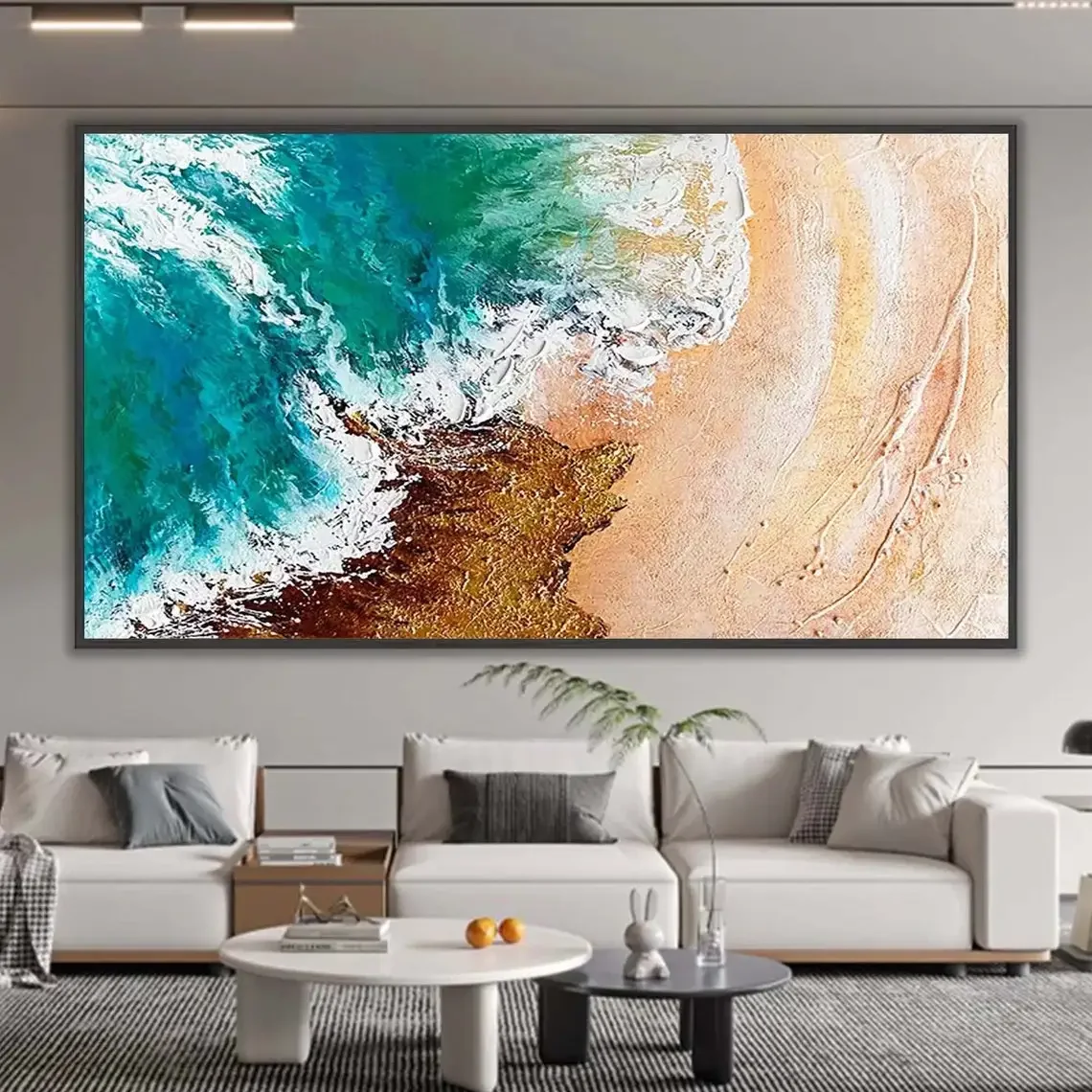 Large Blue Ocean Handmade Painting on Canvas Textured Wall Art Wall Decor Living Room Wall Art Landscape Artwork For Home Decor