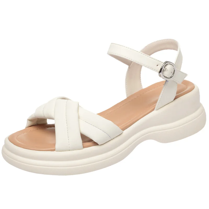 Sandalo da spiaggia donna scarpe causali 2024 abito in morbida pelle femminile Beige spesso medio gladiatore antiscivolo traspirante confortevole