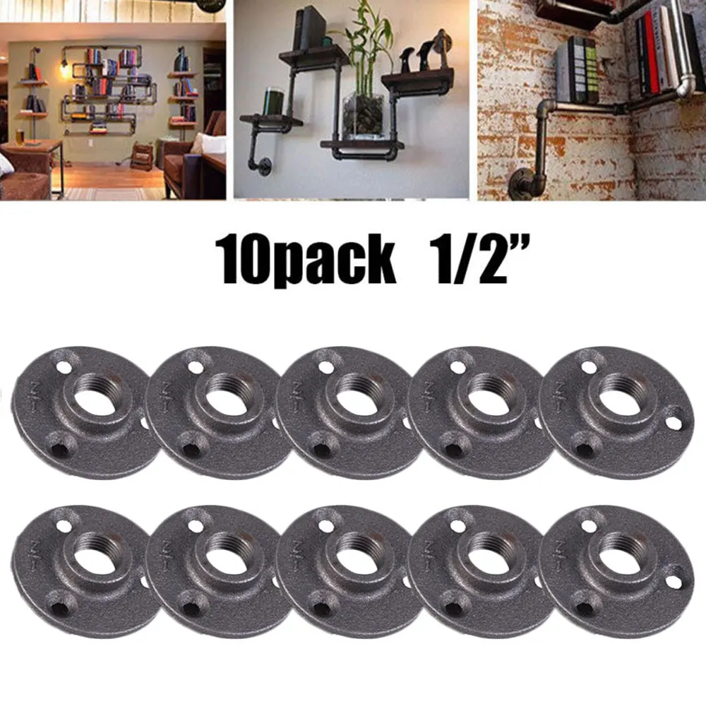 

10pcs 20Mm Malleable Threaded Floor Flange Iron Fittings Wall Mounted For Industrial Furniture Shelf Frame Hanger